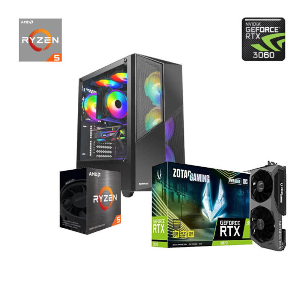 PC Gamer Ryzen 5 5600X WC RTX 3060 16GB RAM SSD 480GB PSU RGB 550W