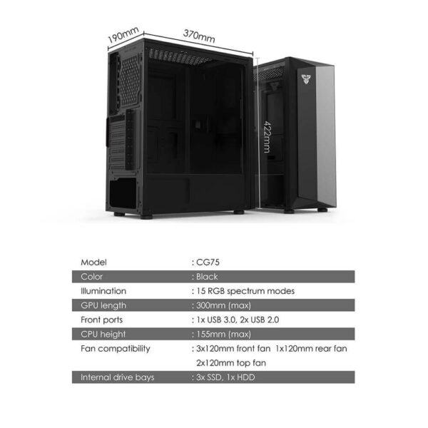Fantech Gabinete Gamer Case CG75 BLACK RGB Mid Tower