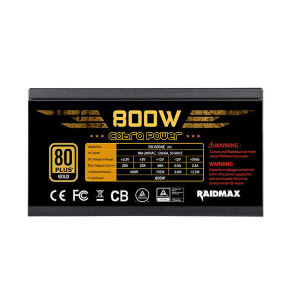 Raidmax Fuente De Poder RX-800AE-M Cobra 80 Plus Gold 800W Full Modular - Imagen 4