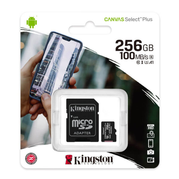 Kingston Tarjeta de Memoria 256GB microSDHC+AD CL 10  UHS-I Canvas Select Plus