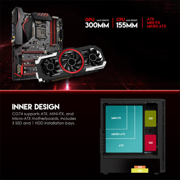 Fantech PC CASE Gabinete CG74 ATX RGB Black Edition Vidrio Templado MID TOWER - Imagen 9