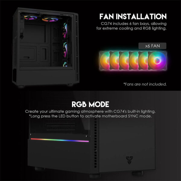 Fantech PC CASE Gabinete CG74 ATX RGB Black Edition Vidrio Templado MID TOWER - Imagen 7