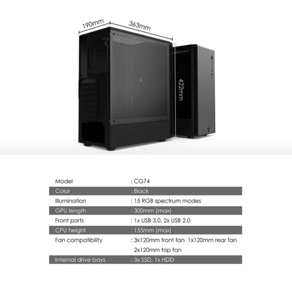 Fantech PC CASE Gabinete CG74 ATX RGB Black Edition Vidrio Templado MID TOWER - Imagen 6