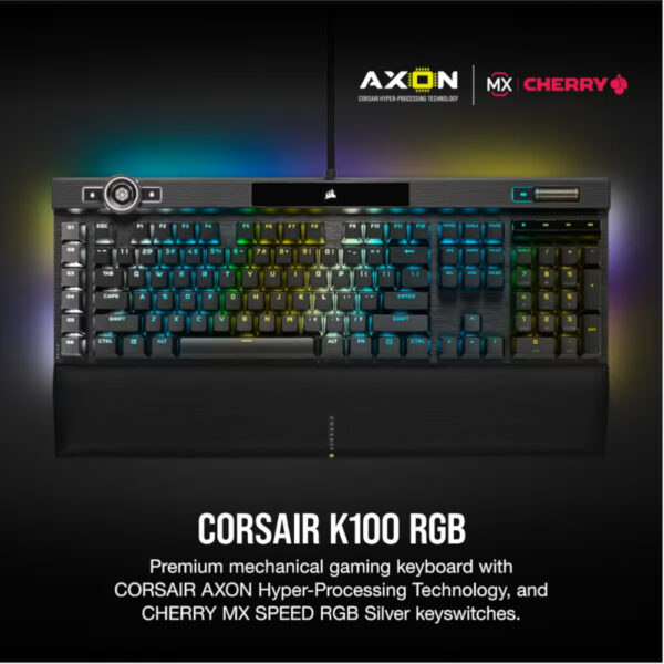 Corsair Teclado Mecánico Gamer K100 RGB AXON HYPER PROCESSING — CHERRY MX Speed — Black