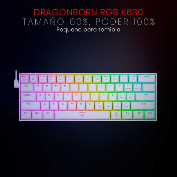 Redragon Teclado Mecánico Gamer DRAGONBORN K630W-RGB 60 WHITE Switch Red SP