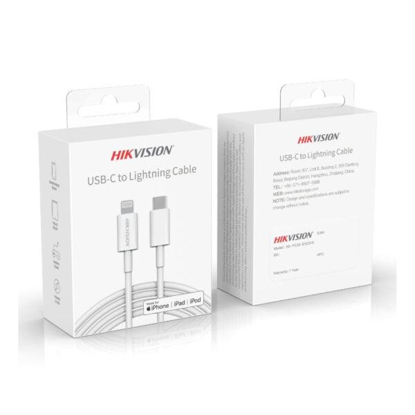 Hikvision Cable USB-C a Lightning MFi Certificado 1mt iPhone iPad iPod Carga Rapida 3 Amp 480 Mbps 60 Watts HS-HUB-CBC2L