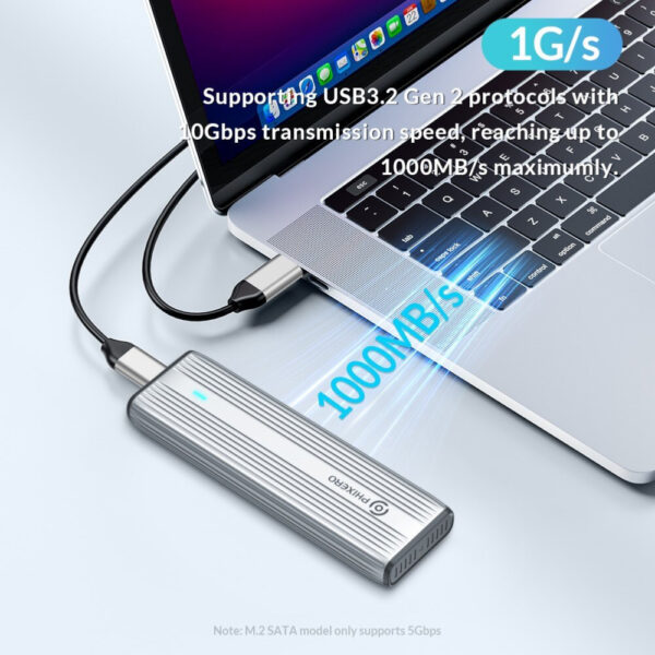 PHIXERO Cofre Carcasa SSD M.2 NVMe SATA Aleación Aluminio Doble Protocolo Adaptador NVMe A USB C 10 - Imagen 3