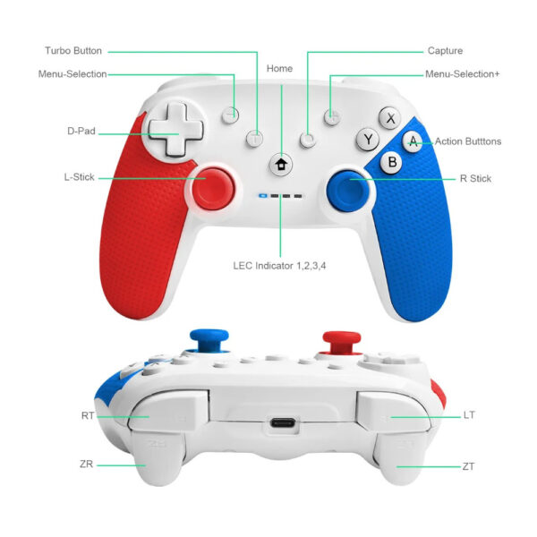 NANOTEK Control Gamepad Nintendo Switch / PC Blanco Wireless Bluetooth USB-Type C - Imagen 9