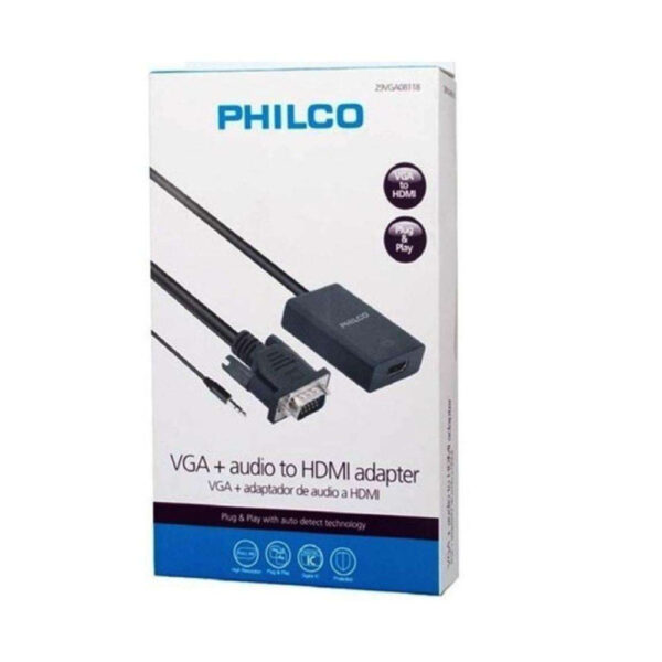 PHILCO Conversor VGA y AUDIO a HDMI FULL HD Plug and Play Auto Detect Technology