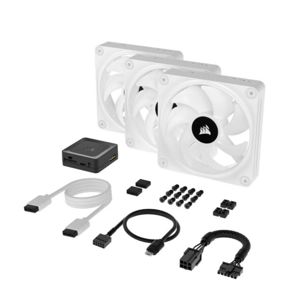 Corsair Kit de inicio de ventiladores PWM para PC iCUE LINK QX120 RGB de 120 mm con iCUE LINK System Hub White