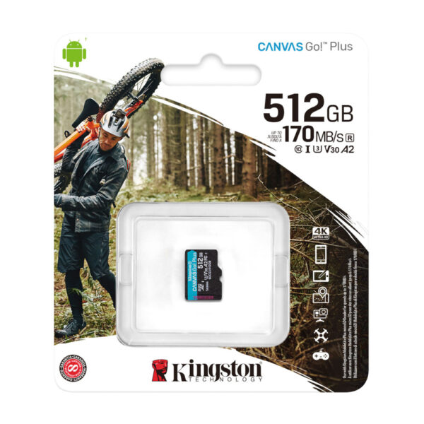 Kingston Tarjeta de Memoria MicroSD Card CANVAS GO! PLUS 512GB 170MB/s 4K ULTRA HD - Imagen 2