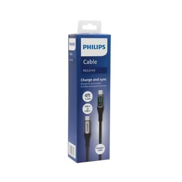 PHILIPS Cable USB 2.0 Carga Rápida y Sincronización USB-C a USB-C 1.2mts PD 5A/60W 480Mbps Negro