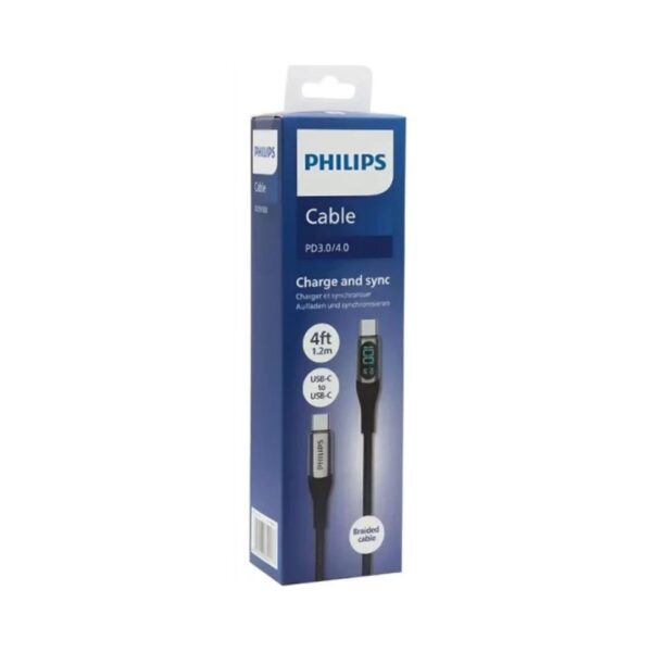 PHILIPS Cable PD 3.0/4.0 Carga Rápida y Sincronización USB-C a USB-C 1mt PD 5A/60W 480Mbps Negro