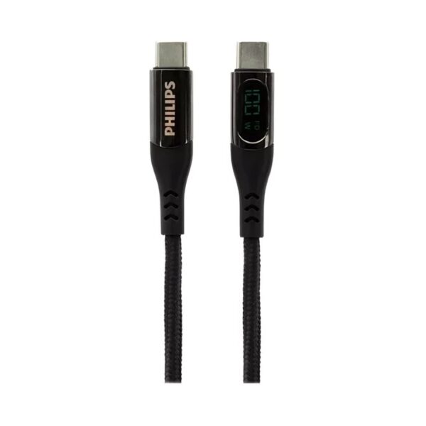 PHILIPS Cable PD 3.0/4.0 Carga Rápida y Sincronización USB-C a USB-C 1mt PD 5A/60W 480Mbps Negro - Imagen 3