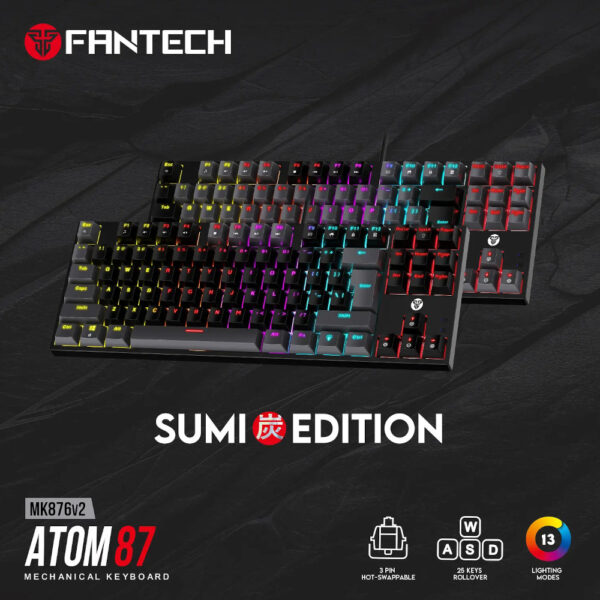 Fantech Teclado Mecánico 70% MK876V2 ATOM87 TKL SUMI Edition SKY RED Switch Red Linear Hot Swap - Imagen 5