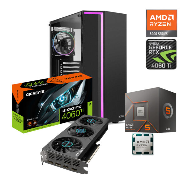 PC GAMER AMD RYZEN 5 8400F NVIDIA GEFORCE RTX 4060 TI 16GB RAM DDR5 1TB M2 NVME SSD 650W W10 PRO