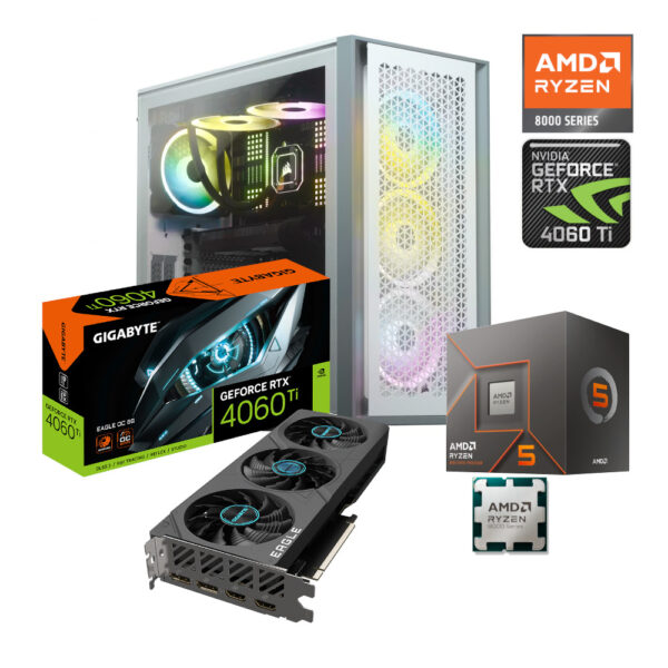 PC GAMER CORSAIR 4000D RYZEN 5 8400F NVIDIA GEFORCE RTX 4060 TI 32GB RAM DDR5 1TB M2 NVME X670 WIFI Y BLUETOOTH 650W W10 PRO