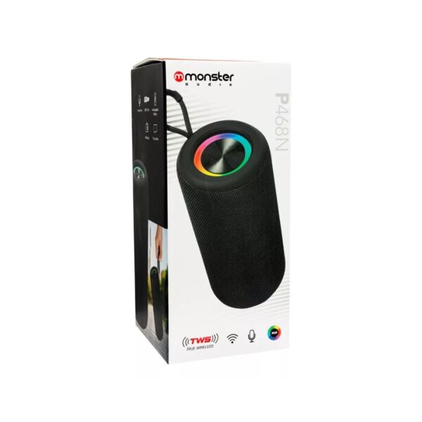 Monster Audio Parlante True Wireless RGB P468N Stereo Manos Libres Negro FM Radio USB C - Imagen 4