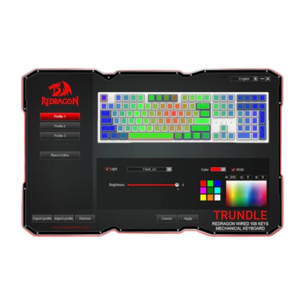Redragon Teclado Mecánico TRUNDLE 108 Teclas Full Size K668WBO-RGB-RED (ENGLISH LAYOUT) - Imagen 10