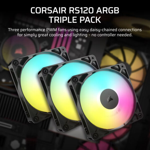Corsair Kit de Ventiladores RS120 ARGB 120mm PWM 3 unidades - Imagen 2