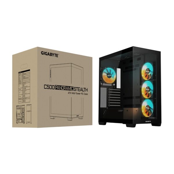 Gigabyte Gabinete C500 PANORAMIC STEALTH Negro 4 ARGB Fans - Imagen 3