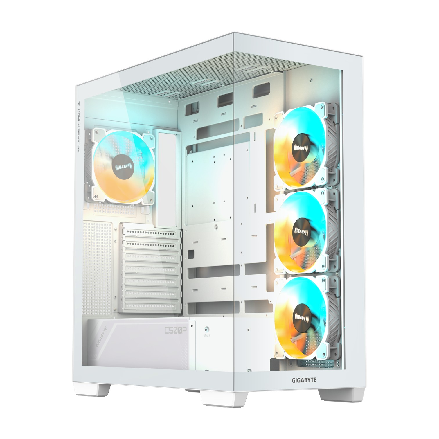 Gigabyte Gabinete C500 PANORAMIC STEALTH ICE Blanco 4 ARGB Fans