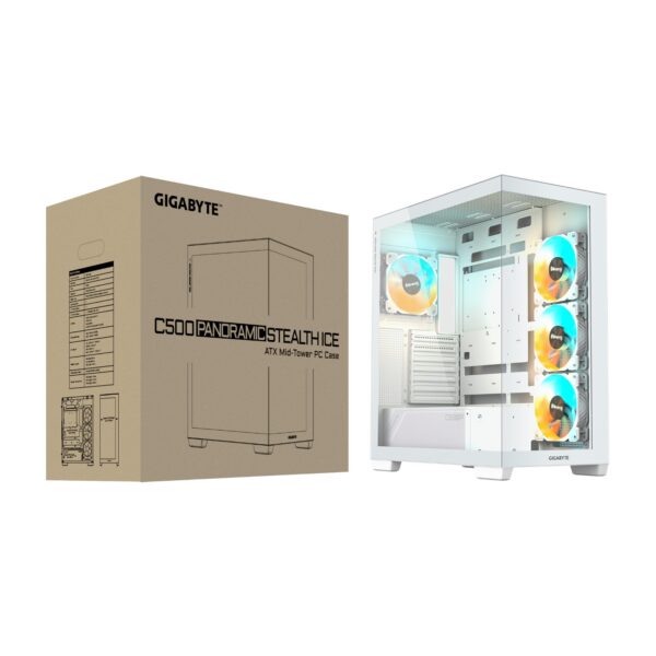 Gigabyte Gabinete C500 PANORAMIC STEALTH ICE Blanco 4 ARGB Fans - Imagen 3
