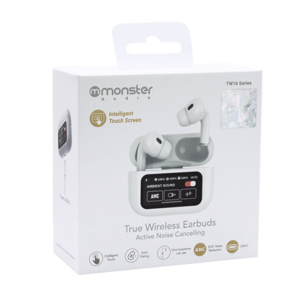 Monster Audífonos True Wireless Earbuds TW16W Blanco Bluetooth iPhone/Android/PC USB-C - Imagen 3