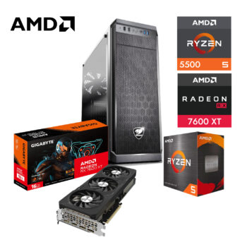 PC GAMER AMD RYZEN 5 5500 RX 7600 XT 16GB RAM DDR4 1TB M2 WIFI BT 650W W10 PRO