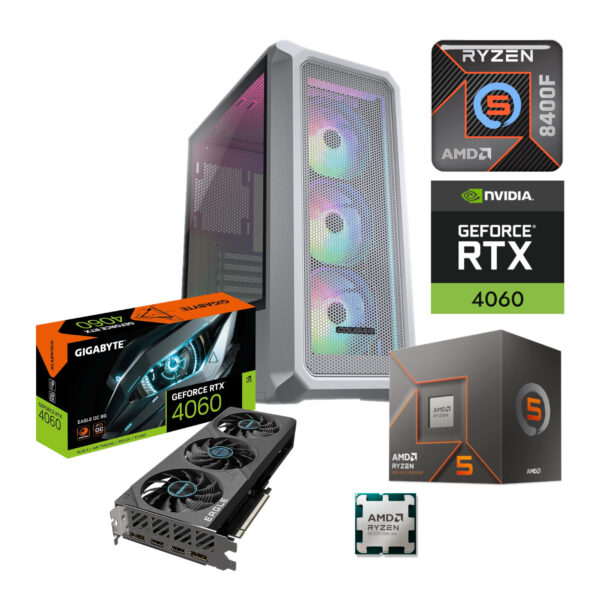 PC GAMER AMD RYZEN 5 8400F RTX 4060 32GB RAM DDR5 5600 1TB SSD M2 NVME 650W W10 PRO