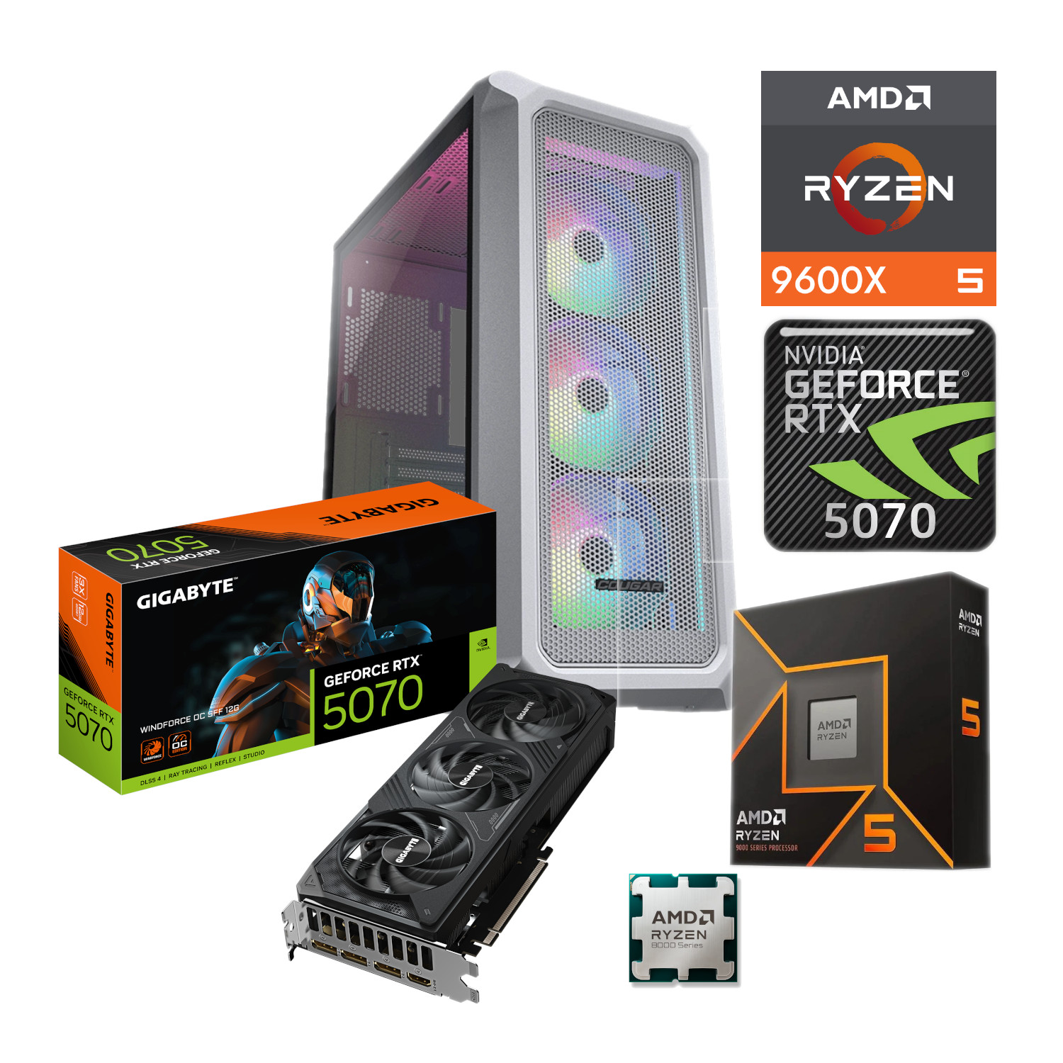 PC GAMER AMD RYZEN 5 9600X RTX 5070 32GB RAM DDR5 5600 1TB SSD M2 NVME 750W W10 PRO