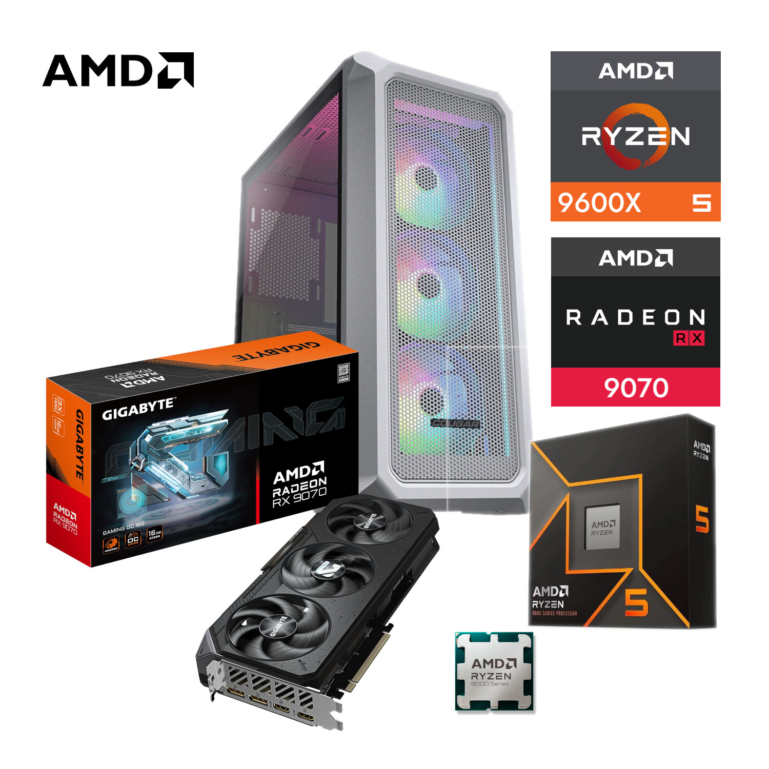 PC GAMER AMD RYZEN 5 9600X RX 9070 32GB RAM DDR5 5600 1TB M2 WC360 750W W10 PRO