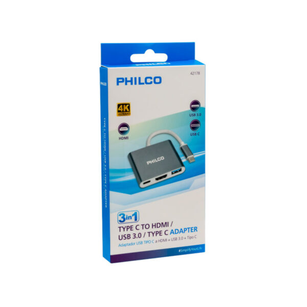 Philco Hub USB 3 en 1 Tipo C a HDMI y USB 3.0 - Imagen 3