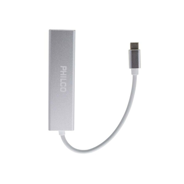 Philco Hub USB 3 Puertos Tipo C a USB A 3.0 y Ethernet 100/1000 Mbps RJ45 - Imagen 2
