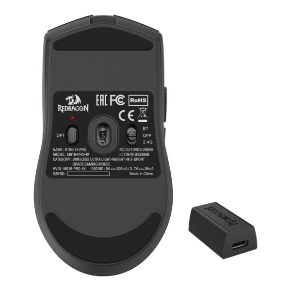 Redragon Mouse Gamer K1NG PRO 26000 DPI M916-PRO-4K Wireless/Bluetooth/USB 3 modos 4K BLACK - Imagen 10