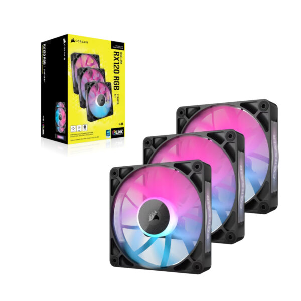 Corsair KIT Ventiladores iCUE LINK RX120 RGB 120mm PWM Fan Triple Starter Kit BLACK - Imagen 2