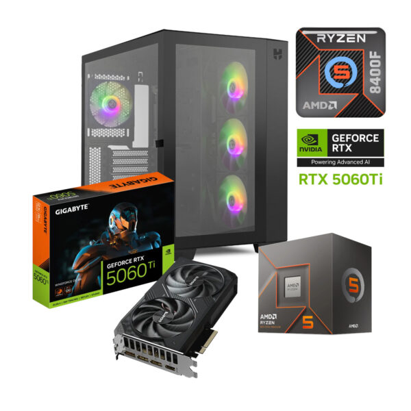 PC GAMER AMD RYZEN 5 8400F RTX 5060 TI GAMING 64GB RAM DDR5 5200 1TB SSD M2 NVME 750W W10 PRO