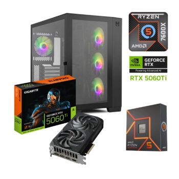 PC GAMER AMD RYZEN 5 7600X RTX 5060 TI 32GB RAM DDR5 5200 1TB SSD M2 NVME 750W W10 PRO
