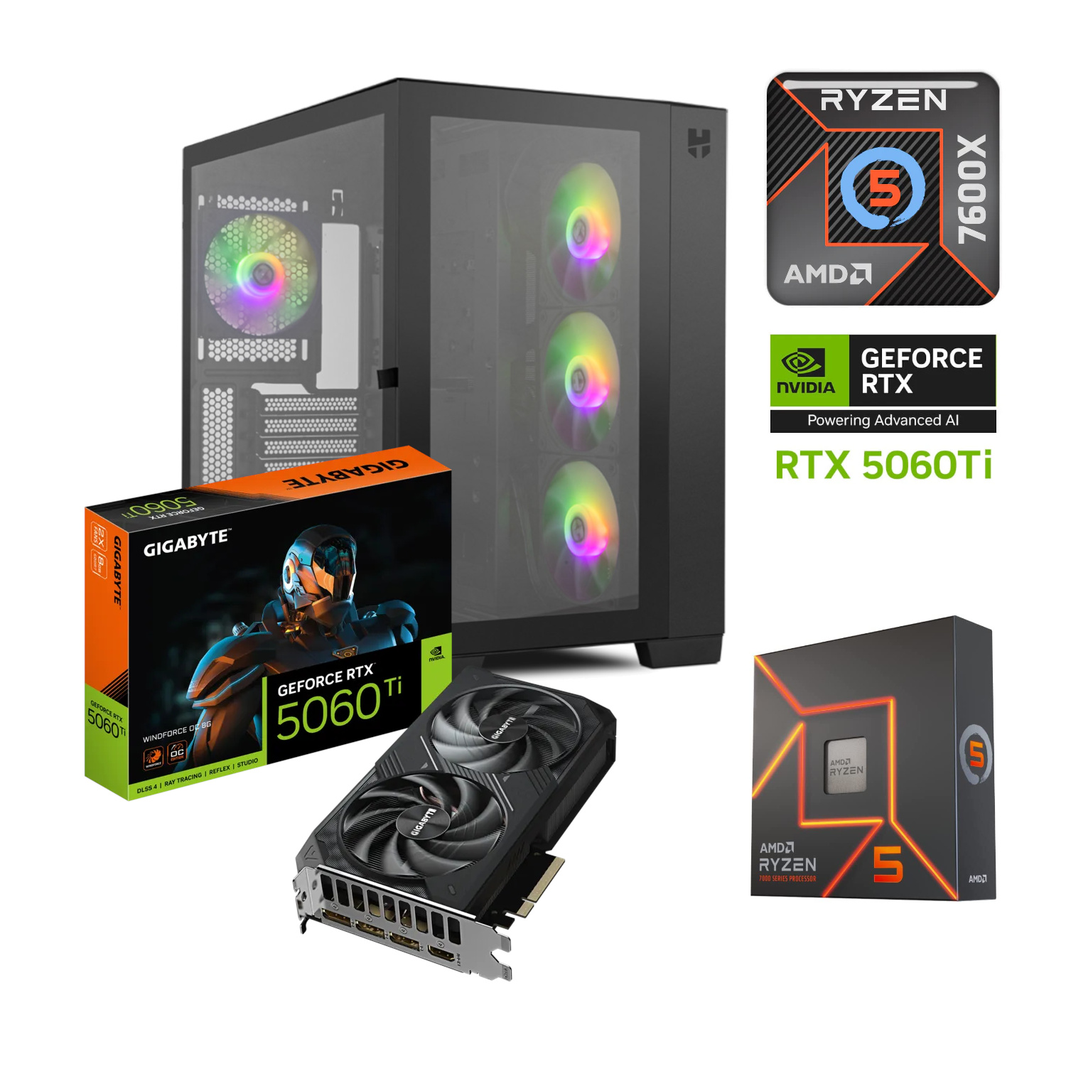 AMD Serie 8000 PC GAMER AMD RYZEN 5 7600X RTX 5060 TI 32GB RAM DDR5 5200 1TB SSD M2 NVME 750W W10 PRO ETCHILE PC GAMER AMD RYZEN 5 7600X RTX 5060 TI 32GB RAM DDR5 5200 1TB SSD M2 NVME 750W W10 PRO