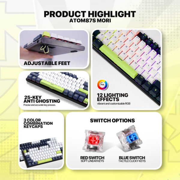 Fantech Teclado Mecánico MK877s ATOM87s Mori Edition Blue (Switch Blue) ENG - Imagen 12
