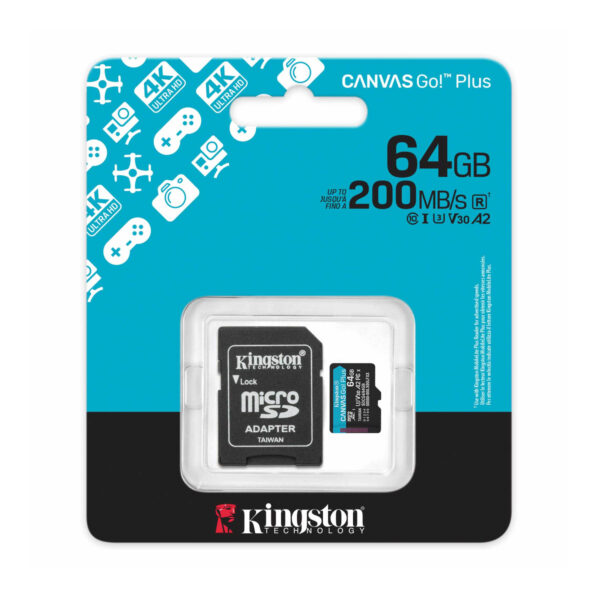 Kingston Memoria Micro SD 64GB CANVAS GO! Plus 200MB/s con Adaptador - Imagen 3