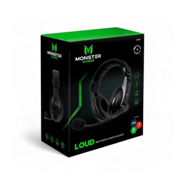 Monster Games Audífonos Gamer LOUD Multimedia Headset Stereo Multiplataforma Negro 550BK - Imagen 3