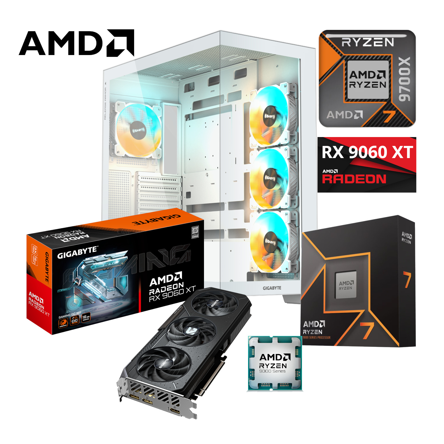 PC GAMER AMD RYZEN 7 9700X GPU RADEON RX 9060 XT 32GB RAM DDR5 1TB SSD M2 B650 WIFI BT 650W W10 PRO