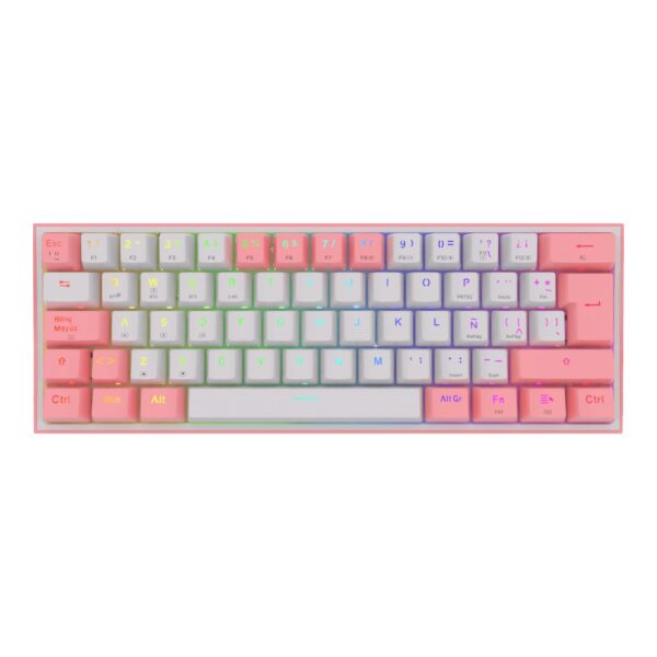 Redragon Teclado Mecánico Gamer K616-RGB-PW FIZZ PRO WHITE PINK SW RED USB-C/BT/Wireless