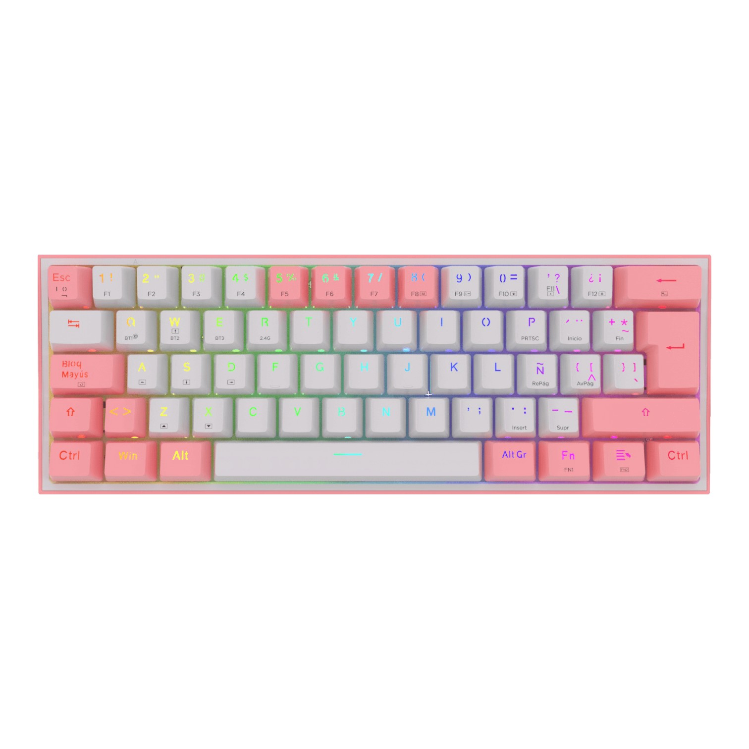 Redragon Teclado Mecánico Gamer K616-RGB-PW FIZZ PRO WHITE PINK SW RED USB-C/BT/Wireless
