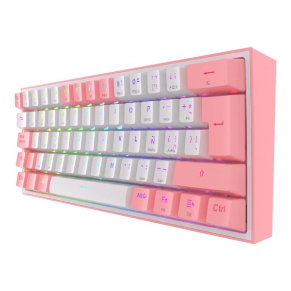 Redragon Teclado Mecánico Gamer K616-RGB-PW FIZZ PRO WHITE PINK SW RED USB-C/BT/Wireless - Imagen 2