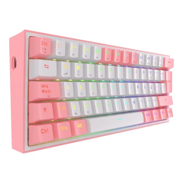 Redragon Teclado Mecánico Gamer K616-RGB-PW FIZZ PRO WHITE PINK SW RED USB-C/BT/Wireless - Imagen 5