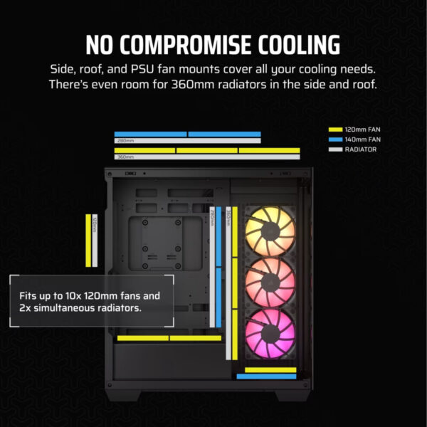 Corsair Gabinete PC Case Chasis 3500X ARGB Mid Tower Negro Vista Envolvente - Imagen 10