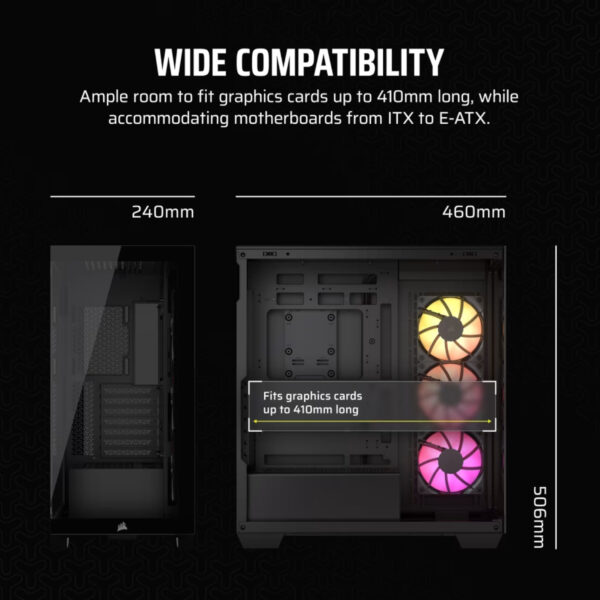 Corsair Gabinete PC Case Chasis 3500X ARGB Mid Tower Negro Vista Envolvente - Imagen 8