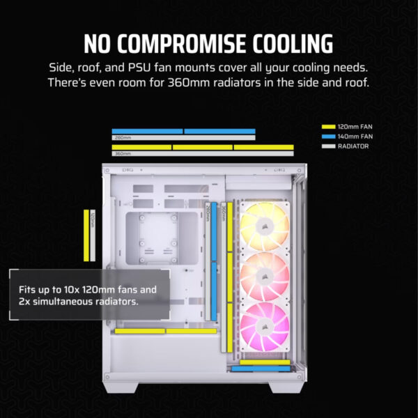 Corsair Gabinete PC Case Chasis 3500X ARGB Mid Tower Blanco Vista Envolvente - Imagen 10